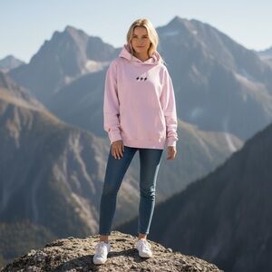 Seek Discomfort Cozy Pink Hoodie with Lightning Bolt Design Organic Cotton L